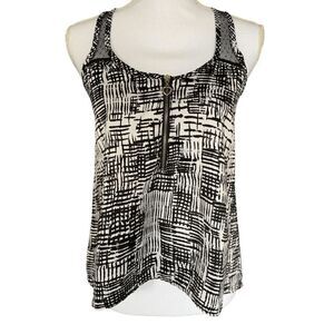 Grass Collection Womens Top Size XS Black White Hi Lo Hem Front Half Zipper Lace